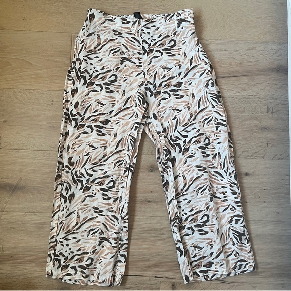 TAHARI High waisted Cropped Wide-Leg Pants 100% Linen Geometric Pattern Sz M*K20 - Picture 1 of 4